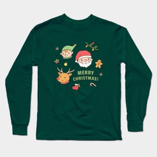 Cute Elf, Santa Claus, Reindeer, Gingerbread Man Long Sleeve T-Shirt